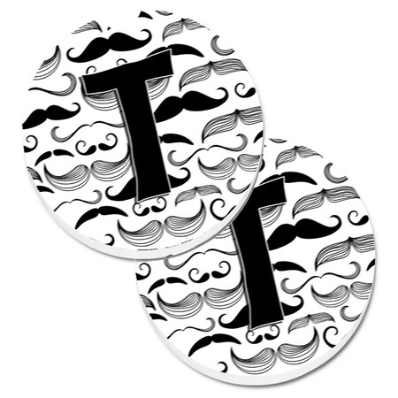 Carolines Treasures Letter T Moustache Initial Set of 2 Cup Holder Car Coaster CJ2009-TCARC